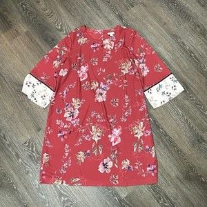 J. Jill NWT Dusty Maroon Floral Shift 3/4 Sleeve Dress Size XL
